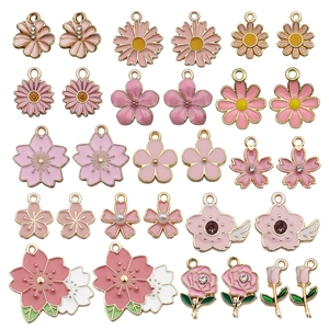 Flower Charms Enamel Zinc Alloy Floral Pendant For DIY Jewelry Making Necklace Bracelet Keychain Sakura Daisy Rose