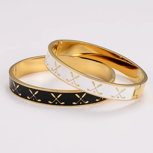 Fashion Women Bangle 304 Stainless Steel Enamel Crossed Golf Clubs Sports Theme Hinged Bracelet Jewelry Accessory