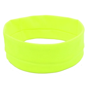 Detail of neon yellow elastic yoga headband showing breathable moisture wicking fabric