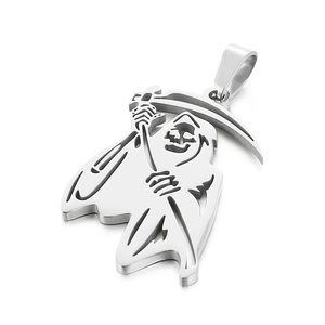 Hip hop silver Grim Reaper necklace pendant in stainless steel on white background