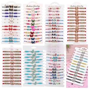 Wholesale bulk set of 96 colorful butterfly charms woven bracelets with crystal beads