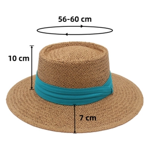 Flat top straw hat dimensions with 10cm height and 56-60cm circumference measurements