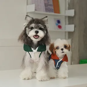 Quilted two-tone pet vest with contrast collar and buttons for small dogs