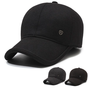 Men Winter Baseball Cap Thickened Woolen Cotton Ear Protection Warm Windproof Outdoor Peaked Hat Adjustable Metal Buckle