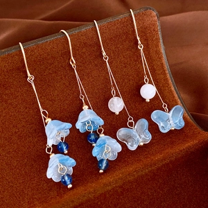 Boucles Oreilles Pendantes Fleur Papillon Élégantes Alliage Perles Verre Bijoux Doux Pour Femmes Avec Tige En Acier