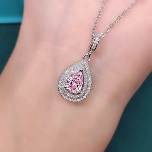 Pear Cut Water Drop Pendant Necklace Copper Layered Halo Sparkling Zirconia Elegant Fashion Jewelry For Women