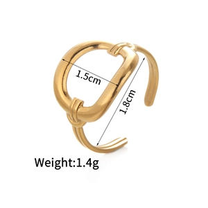Detail view of 14K gold minimalist open ring with dimensions 1.5cm width and 1.8cm height