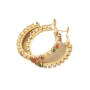 Fashion gold stainless steel hoop earrings set with vibrant multicolor natural stones