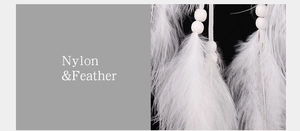 Macro shot of white handmade dreamcatcher showing nylon thread and soft feather details