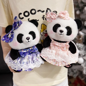 Cute panda plush toy in princess lace dress, soft stuffed animal gift for girls