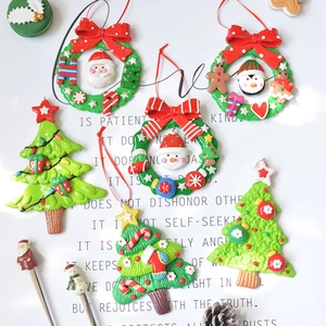 Christmas tree ornaments set featuring 3D resin figurines and festive clay holiday wreaths