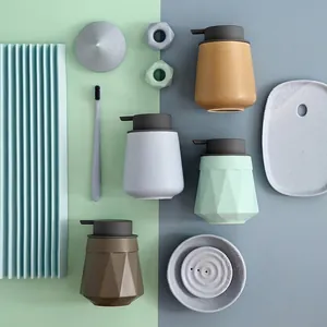 Nordic ceramic soap dispenser set in matte finish with geometric and round designs