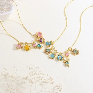 Gold plated chain with colorful resin animal pendants like rabbit star and heart