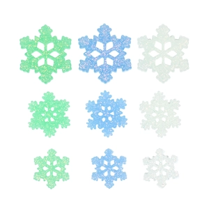 Luminous glitter snowflake resin accessories in blue, green, and white for DIY crafts