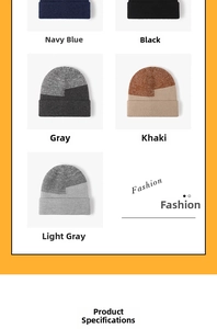 Detail view of winter beanies in navy black grey khaki and light grey colors
