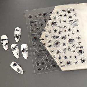 Gothic 5D embossed spider web nail stickers with white Halloween nail art display