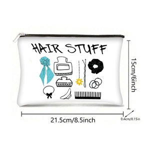 Pochette à accessoires cheveux en toile avec imprimé 'HAIR STUFF' et dimensions