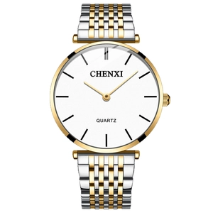 Fashionable two-tone silver and gold ultra-thin quartz watch with stainless steel strap
