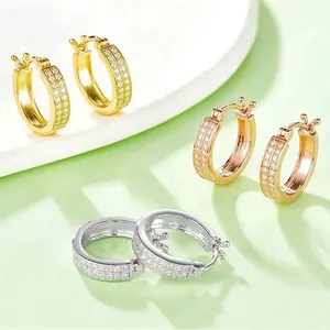 Double Row Moissanite Huggie Hoop Earrings 925 Sterling Silver Elegant Luxury Jewelry For Women Girls