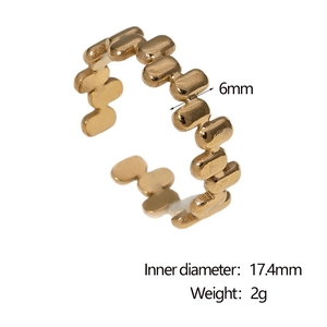 Detail view of 6mm gold plated stainless steel beaded ring with dimension specifications