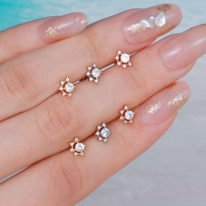 Delicate stainless steel star and moon stud earrings with zircon inlay for cartilage piercing