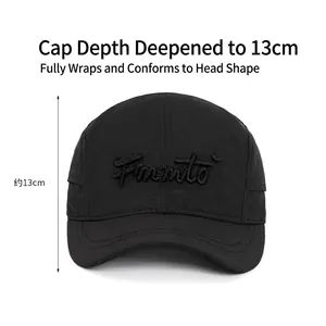 Quick-dry short brim baseball cap in black water-repellent fabric with Fmmto embroidery