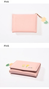 Pink tri-fold wallet back view with nice day text and tulip acrylic pendant detail