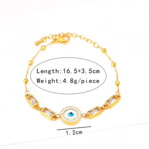 Vue détaillée du bracelet doré œil maléfique avec taille 16,5 plus 3,5 cm et poids 4,8 g