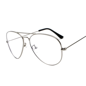 Classic silver aviator metal glasses frame with double bridge design for women