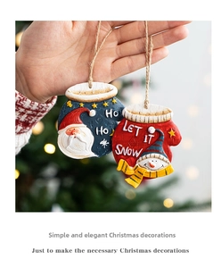 Detailed close-up of Santa and Snowman glove ornaments with festive embossed 3D textures