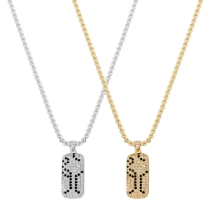 Hip Hop Streetwear Copper Inlaid Zirconia Square Bar Pendant Necklace Individualistic Geometric Gold Silver Neck Chain For Women