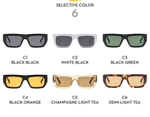 Detailed grid view of stylish square frame sunglasses in six varied fashion colors