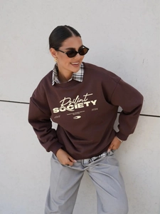 Sweatshirt oversize marron foncé avec imprimé Psilint SOCIETY pour un look urbain décontracté