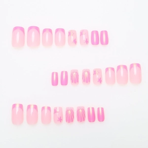 3D mermaid pink press-on nails with pearls, starfish, and shell textures in a French style