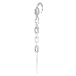Detailed view of silver chain ear cuff featuring sparkling cubic zirconia inlay