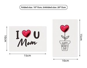 Detailed size view showing folded and unfolded dimensions of DIY leather heart Mother's Day cards