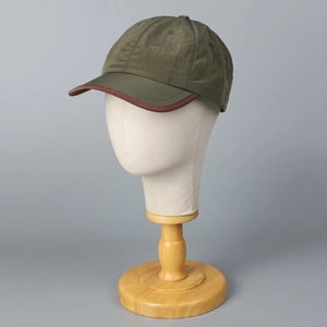 Casquette de baseball olive à séchage rapide avec bordure en cuir marron pour adultes