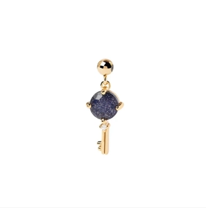 Detail of s925 silver key pendant with blue sandstone and sparkling white zircon accent