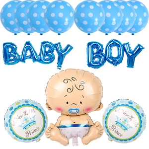Blue and white Baby Boy balloon set with star and crown foil shapes for baby shower party