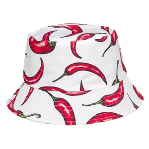 Cappello da pescatore bianco reversibile con stampa di peperoncini rossi per viaggi