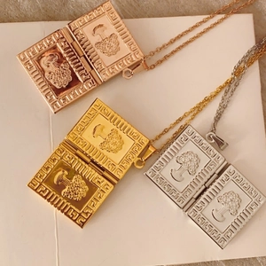 Christmas tree engraved square photo locket pendant necklace in gold silver and rose gold