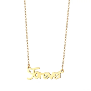 Titanium steel gold necklace with cursive Forever pendant on a polished link chain