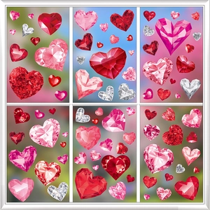 Valentine Day Heart Window Clings Ruby Gemstone Texture Reversible Static Sticker PVC Glass Door Romantic Home Decor