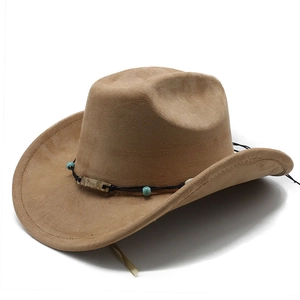Classic faux suede western cowboy hat in camel with turquoise beaded band detailing