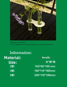 Detailed size specifications for acrylic tube vase with 2, 3, and 5 pipe options