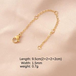 Macro detail of a 9.5cm golden stainless steel extension chain with lobster clasp