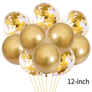 Set of 12 inch metallic gold balloons and transparent confetti balloons for party decor