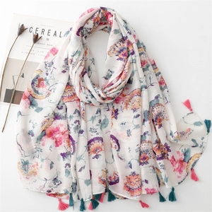 Retro Floral Paisley Print Shawl Scarf With Tassels Lightweight Ethnic Style Breathable For Women Summer Sun Protection
