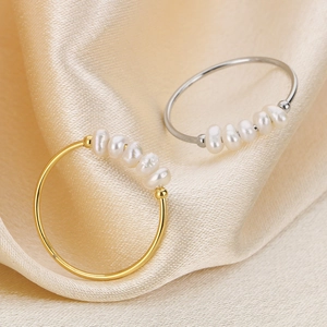 Freshwater Pearl Stainless Steel Ring For Women Minimalist Elegant Fine Band Jewelry Gold Silver Fashion Accessory