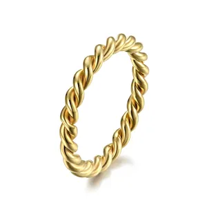 Twisted Rope Ring Titanium Stainless Steel Braided Moebius Minimalist Unisex Couples Band Jewelry